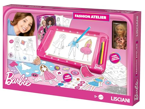 Lisciani - BARBIE Atelier de Mode - Création de Tenues Stylées - Table Lumineuse - Jeu Créatif pour Enfants dès 4 Ans avec 1 Poupée Barbie - Activité Manuelle Créateur Mode