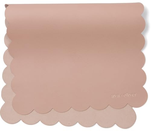 Ava + Oliver Vegan Leather Baby Changing Mat (16 X 30 in) - Multipurpose Wipeable and Portable Diaper Mat - Foldable for Travel (Pink Scallop)