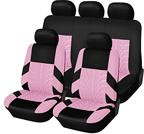 Linarun Sitzbezüge Auto Set Autositzbezüge Schonbezüge Vordersitze und Rücksitze (Rosa, Full Set)