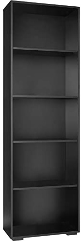 tectake® Scaffale per Libri con 5 Ripiani, Libreria Verticale Salvaspazio, Arredamento Ufficio e Casa, Libreria da Parete, Design Robusto in MDF, Facile da Pulire - Nero