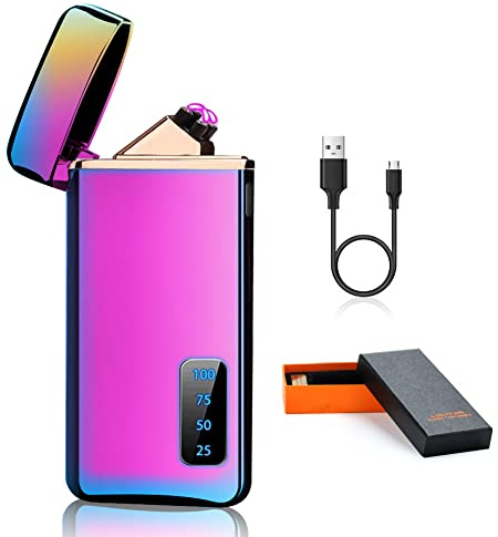 Yuragim Elektronisk tändare, USB-uppladdningsbar plasmatändare, dubbel ARC, ljusbåge, elektrisk tändare, vindtätare, pekskärm med LED-batteriindikator, present till alla hjärtans dag för män