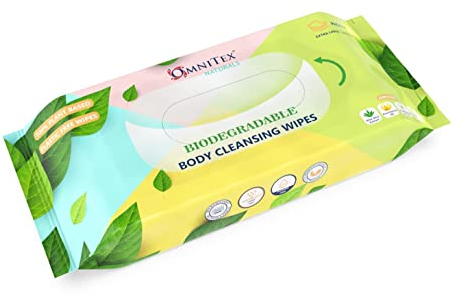 40x Omnitex Biodegradable Extra Large & Extra Thick Body Cleansing Wipes - Microwaveable | Rinse Free Wipes for Camping, Festivals, Elderly Bed Bath | Alcohol Free, With Aloe Vera & Vitamins | 1x 40pk