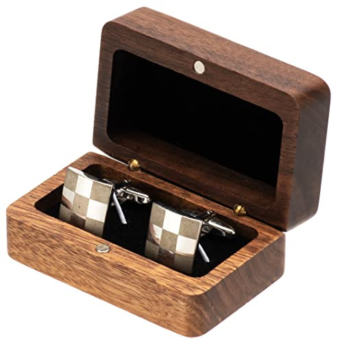 COSISO Caja de regalo de madera de nogal natural para almacenamiento de joyas, pequeños gemelos para hombres
