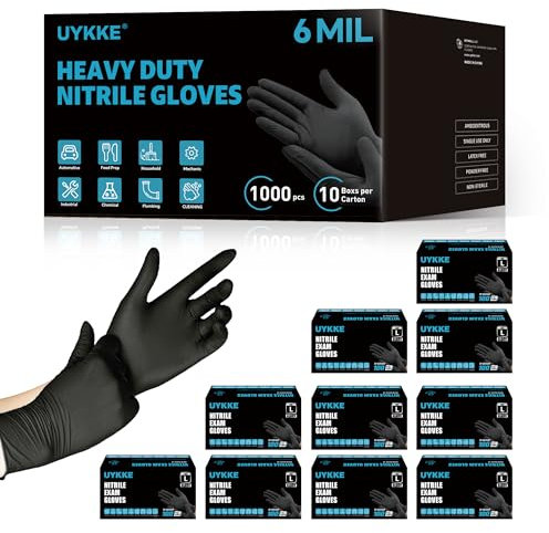 UYKKE Nitrile Gloves Disposable Latex Rubber Cooking Black Gloves Nitrile Gloves Medium Black Latex Glove Disposable Latex Cooking Rubber HEAVY DUTY 6 Mil Glove