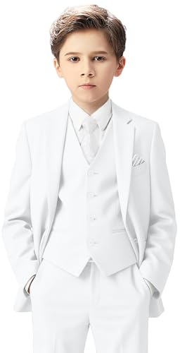 Boys Formal Suit Kids Slim Fit Tuxedo Suit White Communion Set Dress Clothes Ring Bearer Outfit Size 8