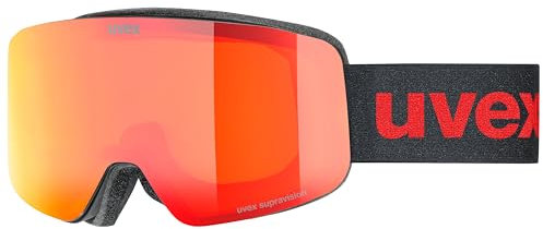 uvex pwdr FM - Skibrille für Kinder - mit Visier - beschlagfrei - black matt/red-clear - one size
