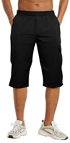 DUOLUVA Cargo Hose Herren 3/4 Softshellhose Shorts Dreiviertel Hosen Schwarz 2XL