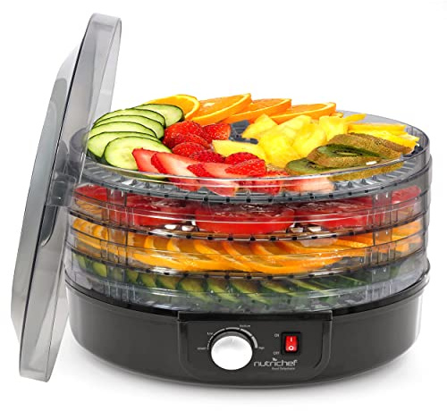 Nutrichef Electric Countertop Food Dehydrator | Professional Multi-Tier Food Preserver | Dehydrate Fish, Beef Jerky, Meats, Mushrooms, Fruits & Vegetables | 5 Stackable Trays for Easy Cleaning