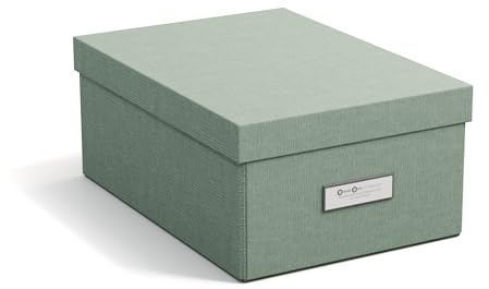 BIGSO KARIN kleine Aufbewahrungsbox mit Deckel – stabiler Organizer aus Faserplatte und Papier in Leinenoptik – praktische Faltbox mit Etikettenrahmen für extra Stauraum – mintgrün