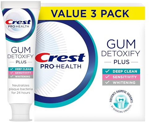 Crest Pro-Health Gum Detoxify Plus Toothpaste 4.5 oz Pack of 3 - Antibacterial Fluoride Toothpaste, Sensitivity Protection, Whitens Teeth, Anticavity, Plaque Control