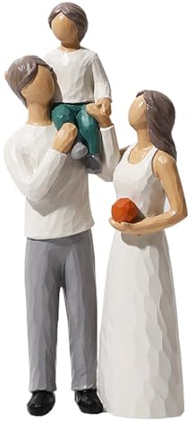 BONJUME Figuras Familiares, Figuras Decoracion De Madera De Una Familia De 3 Figuras Coleccionables De Resina para Padres E Hijos Regalos De Estatua para Decoración del Hogar Familiar para Cumpleaños