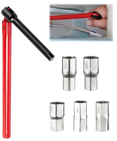 Luckwaii Adjustable Tap Spanner Set Faucet Wrench with 5 Changeable 8-12mm Nut, Changeable Multifunctional Pipe Repair Plumbers Sink Wrench Installation and Disassemble Tools Kit for Home Bath Basin