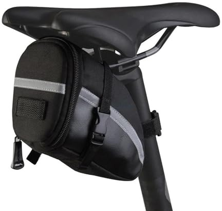 Bike Saddle Bag, Seat Pack, Black, Reflective, Waterproof, Zippered, Adjustable Strap, Seat Mount, 20 x 8 x 6cm, Sports Style, Bicycle