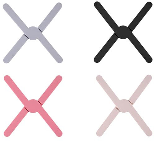 4 Stücke Topfuntersetzer Silikon, Faltbare Untersetzer für Töpfe Halter Pfannenhalter Hitzebeständig Topflappen Hitzeschutz (4 Farben)