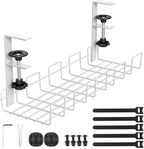 Chiluxendo Organizador Cables Escritorio, Bandeja Cables Escritorio, Recoge Cables Mesa Escritorio, Bandeja Portacables Bajo la Mesa, Bandeja de Gestión de Cables para Oficina, Hogar (Blanco)
