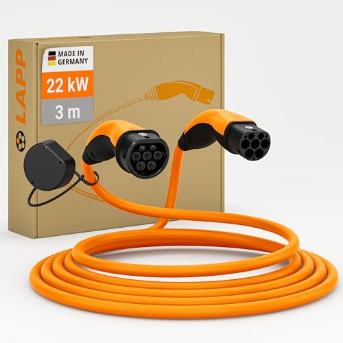 LAPP MOBILITY Cable de Carga Helix Tipo 2 22 KW/Auto-retráctil / 32 A/trifásico/Cable de Carga para Coche/Modo 3 / 3m, Naranja