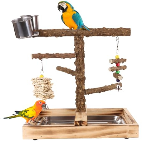 Percha para Aves | Estructura para Loros y Aves con Comederos Integrados | Gimnasio Resistente para Periquitos Juguetes De Entrenamiento Y Alimentación Interior Exterior