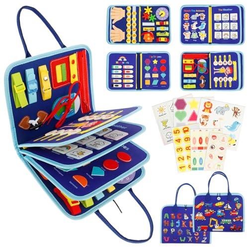 Alongen Felt Busy Board for Toddlers, Montessori Toys Sensory Activity Board, Educational Activities Fine Motor Skills Learning for 1 2 3 4 Year Old Boy Girl Gifts