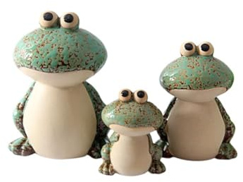 Frog Garden Statues Set of 3, Cute Ceramic Frog Ornaments for Outdoor Decor, Waterproof Decoration Figurines for Pond, Patio, Porch & Backyard, Unique Gifts for Garden Lovers & Women(Green-3 Set)