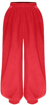 Oyolan Barn pojke haremsbyxor kung fu kampsport traditionell kinesisk Tai Chi satin byxor sport, Färg: röd, 7-8 ans