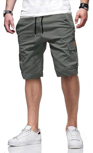 ZOXOZ Short Cargo Homme Bermuda Homme Short Coton D'éTé à Cordon De Serrage De Travail avec 6 Poches Gris L
