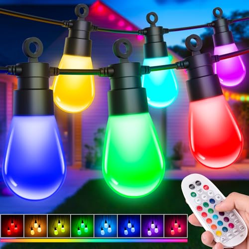 Guirnaldas Luces Exterior Jardín Navidad - 32M Luces LED RGB de Colores Cambiantes, IP65 Impermeable Cadena Luz Bombillas con Control Remoto Iluminacion Lampadas Decoracion Para Terraza Patio Pergolas