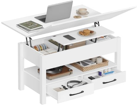 WOLTU Mesa de Centro Elevable, Mesita Salon con Espacio Oculto