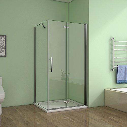 Cabine de douche 80x80x195cm verre anticalcaire avec une barre de fixation de 45cm