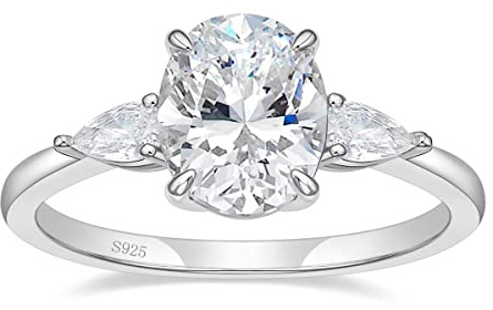 EAMTI Engagement Rings Made of 925 Sterling Silver, 3 Carats, Oval Cut, Zirconia, Engagement Rings for Women, Size 3–11, Metal, Cubic Zirconia