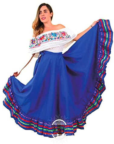 Folklorico Half Cirlce Skirts, Falda Profesional de Medio Vuelo, Womens Skirt One Size Waist (Blue)