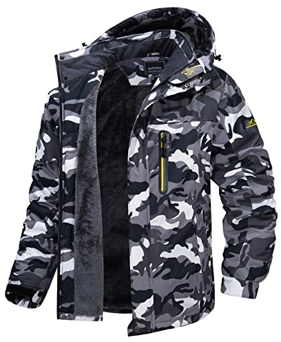 MAGCOMSEN Giacca da Sci Impermeabile da Uomo Antivento da Montagna Parka in Pile con Cappuccio