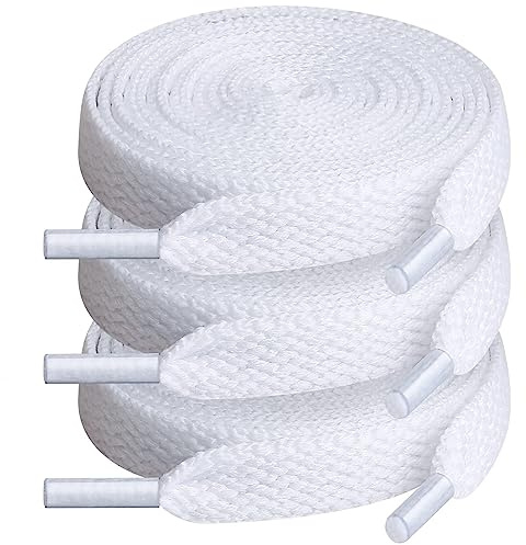 GOTFUN 3 Paires Lacets Chaussures 140cm Blancs pour Baskets et Converse Haute - Plats de Sport Résistants, Larges, Indéchirables et Lavables