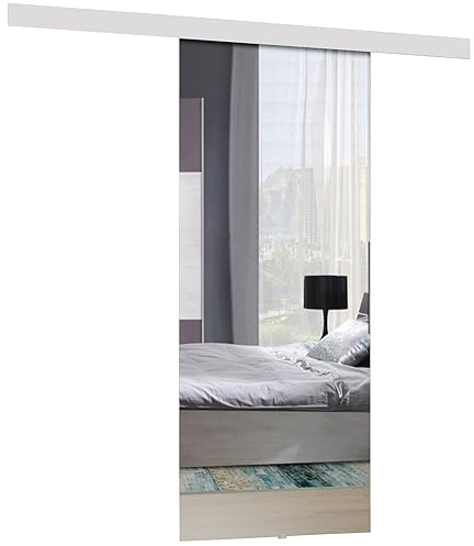 KIER FURNITURE Schiebetür Komplettset - MIRROR - Tür mit Laufschiene - Schiebetürsystem - Raumspartür - Innentüren - Schiebetür - Weiß - 76 x 205 x 1,6 cm