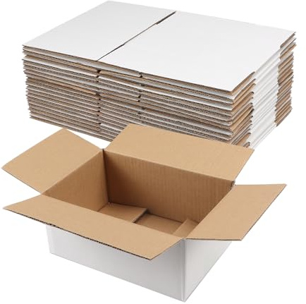 Hoikwo 9x6x4 Shipping Boxes Set of 25, White Corrugated Cardboard Box for Small Business for Packaging Mailing