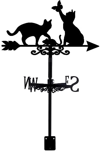 SUPERDANT Katzen Wetterhahn Schmiedeeiserne Wetterhahn fürs Dach Katzen Mit Schmetterlingstier Metall Wetterfahne Garten Wegweiser Wetterfahnen Bauernhaus Dekoration Windmesswerkzeug