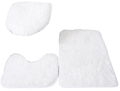 BOKIOESDE Juego de 3 uds de alfombras de baño Antideslizantes y artesanía Exquisita para alfombras de PU táctiles con Estilo, Juego de Alfombrillas, Cubierta de Inodoro Hecha de PU, Blanco