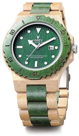 LeeEv Mens Wooden Watch, Wood Wrist Watch Handcrafted Sandalwood Vintage Calendar Analog Quartz Wooden Watches Gifts for Men