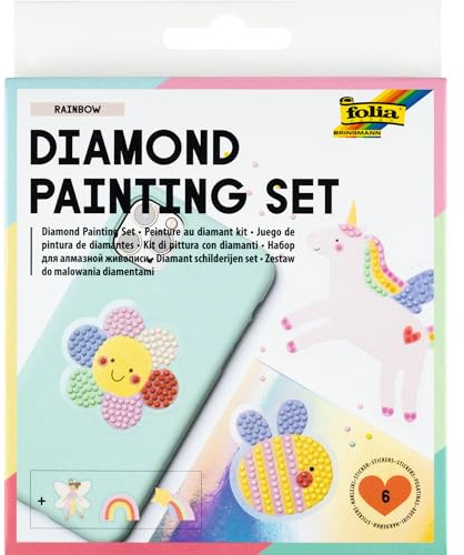 folia 31802 - Diamond Painting Set RAINBOW, Sticker mit Regenbogen-Motiven und Zubehör, Bastelset zum Gestalten von Aufklebern mit Glitzersteinchen