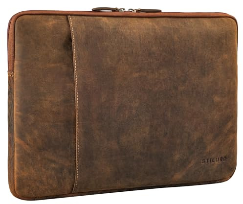 STILORD 'Ino' Pochette Ordinateur 15.6 Pouces Cuir Sac de Travail Femme et Homme Vintage Porte Document a4 Housse Pc Portable en Cuir Veritable, Couleur:calais - marron