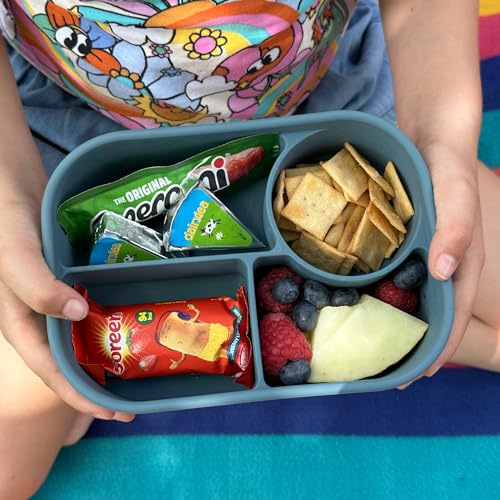 Pick Box Bento | 4 Compartment Silicone Lunch Box | Drop Proof & Leak Proof | Lunch Box for Kids (Blue & Yellow)