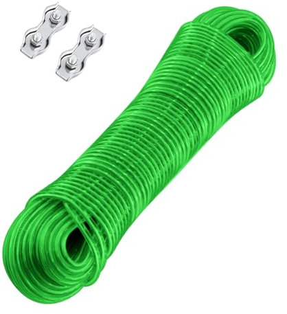 alwaiiz Wäscheleine mit Stahlkern 30m, Wäscheseil Draußen mit 2 Stück Spanner, Wäscheleine Extra Stark für Balkon und Garten, Tragfähigkeit von 120kg