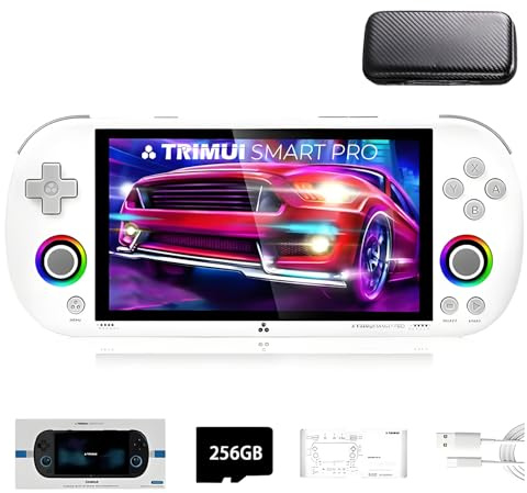 TRIMUI SMART PRO Console de Jeu Portable Avec Carte SD 256 Go, 14300 Jeux, Processeur Linux A133P, Écran 12,7 cm, Rétro, Cadeau Pour Garçons et Filles - Avec Étui