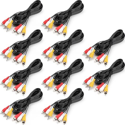 Spofit 3RCA Cable 10Pack 6ft Audio Video Composite 3-Male to 3-Male DVD Cable for TV, VCR, DVD