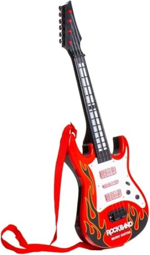 GSV Essentials Musical Guitar Toy with Lights for Kids, Battery Operated Rock Band Guitar with Strap for Toddlers, Muscial Play Instrument, (Red)