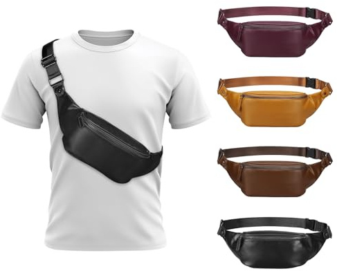 SUIKIHUM Soft Leather Fanny Pack for Women & Men, Crossbody Waist Pack with Adjustable Strap, Large Pocket, Sturdy Zippers, for Travel, Hiking, Running, Black