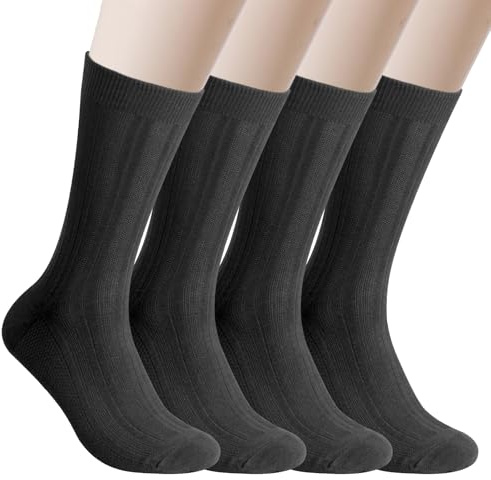 Calcetines hombre vestir largos antideslizantes para traje y zapato oxford, set 4 pares, elegantes y comodos para oficina o eventos formales (FR/ES, Letras, Talla única, Regular, Regular, NEGRO)