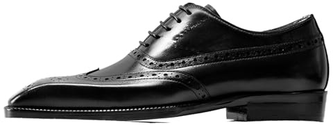 WinDhana Men's Leather Oxfords – Square Toe Wingtip Full Brogues Dress Shoes, Genuine Leather, Handcrafted Formal Style 541-A7 Black US 9