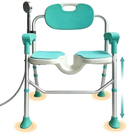 Sedia da doccia pieghevole con braccioli e schienali, seduta 3D a forma di U, regolabile in altezza e antiscivolo, sedile interno per disabili, anziani, mamme in attesa e adulti