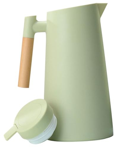 iplusmile Bollitore Termico in Vetro Manico in Legno Bottiglia D’Acqua Isolata Grande Capacità Coperchio Ermetico Brocca per Casa e Ufficio Isolamento Antiscottatura