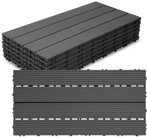 Jaxguom 60 stycken WPC terrassplattor, 30 x 60 cm WPC-plattor, trädgårdskakel med klicksystem, terrassbrädor, balkongplattor, klickplattor, terrassbrädor, vattentäta, för 10 m² antracit